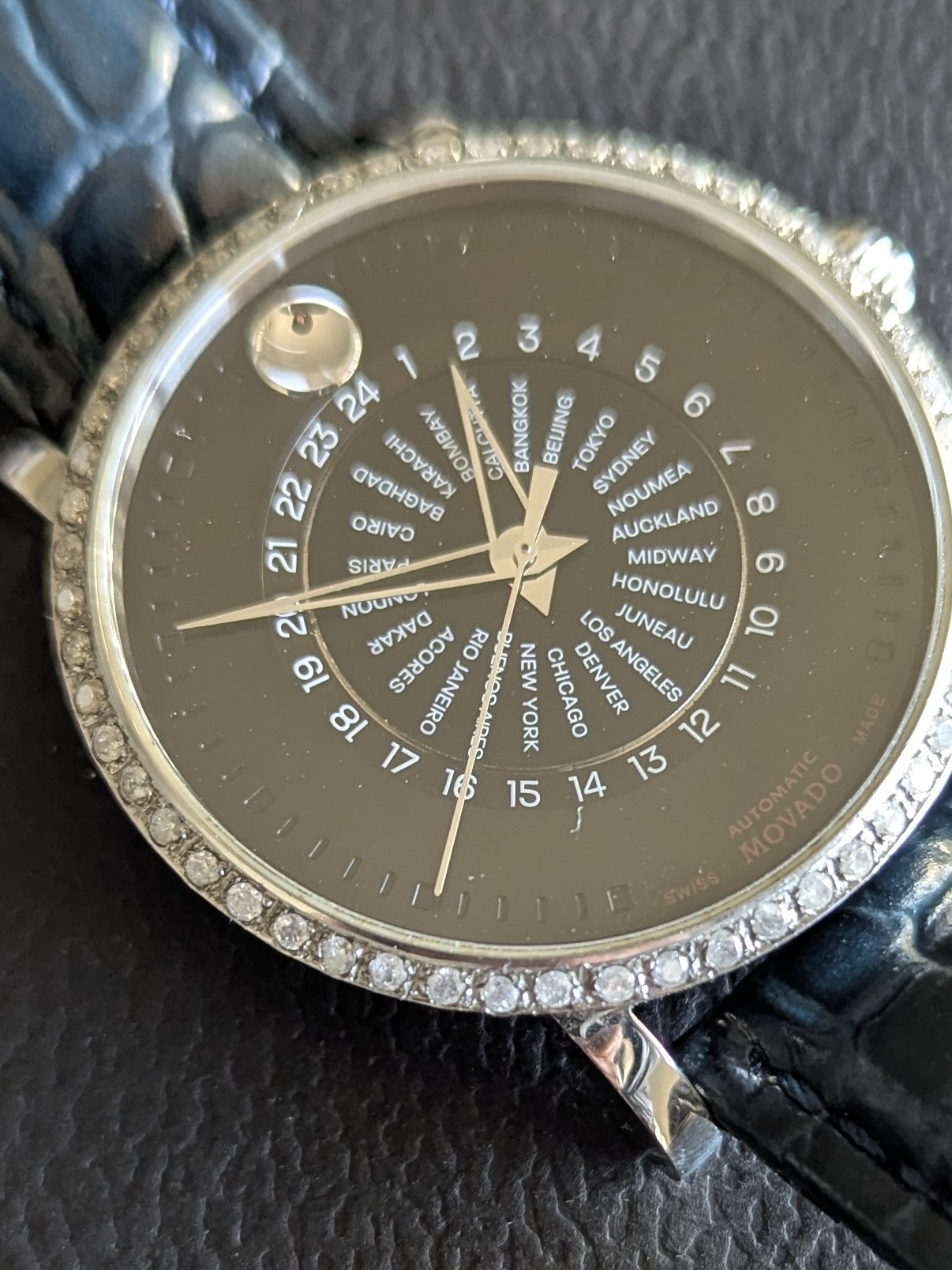 Movado Watch Mens Automatic Red Label Diamond Rare